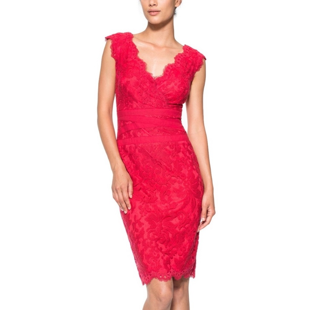 Tadashi Shoji Embroidered Lace Midi Dress